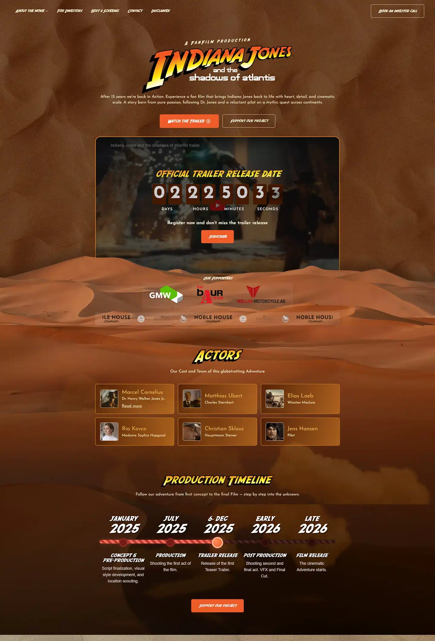 Landingpage zum Fanfilm Indiana Jones: Shadows of Atlantis