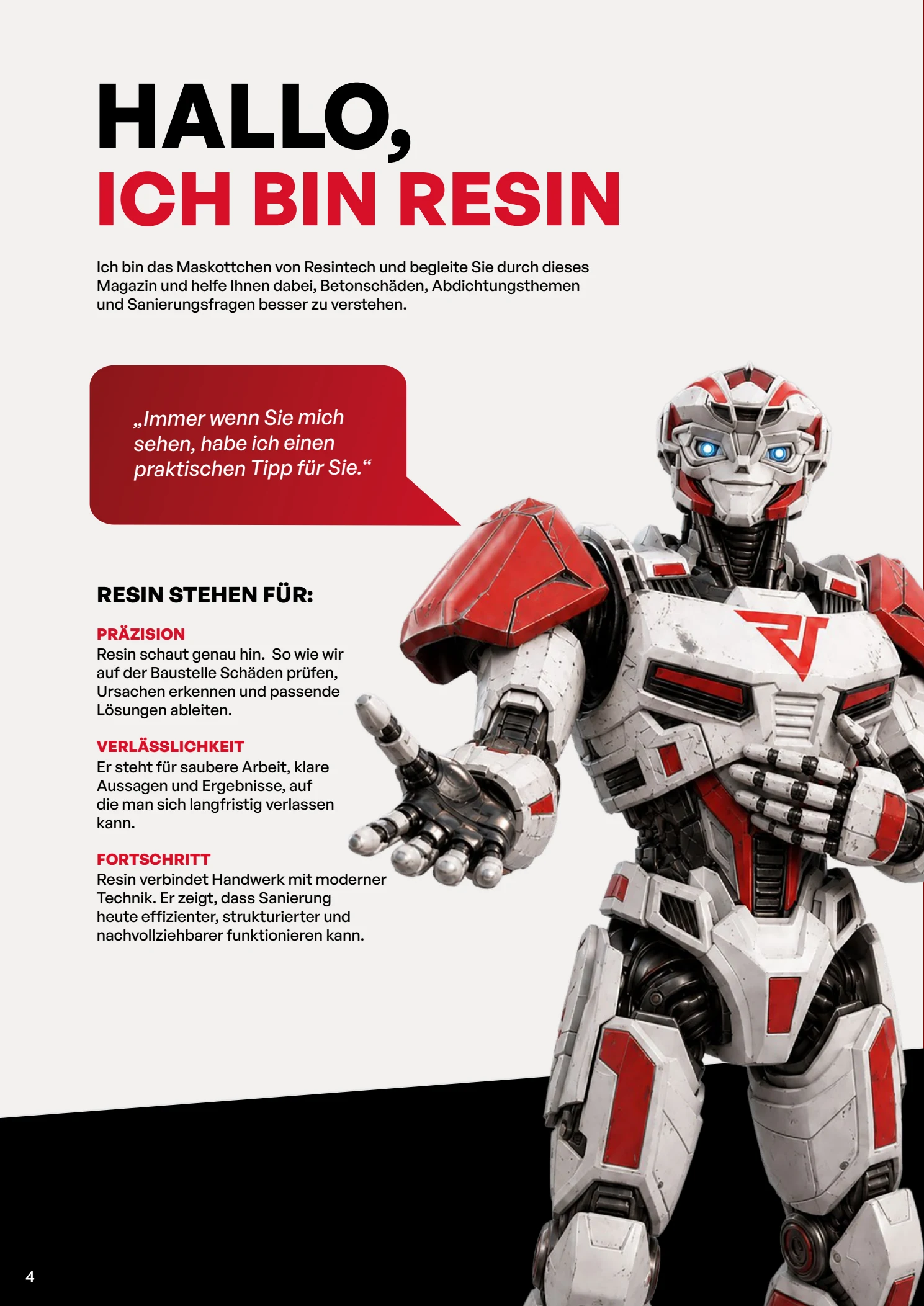 Magazinseite mit dem Resintech Maskottchen Resin